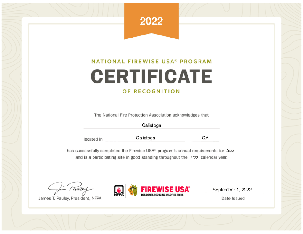 Certificate of Recognition of National Firewise USA program