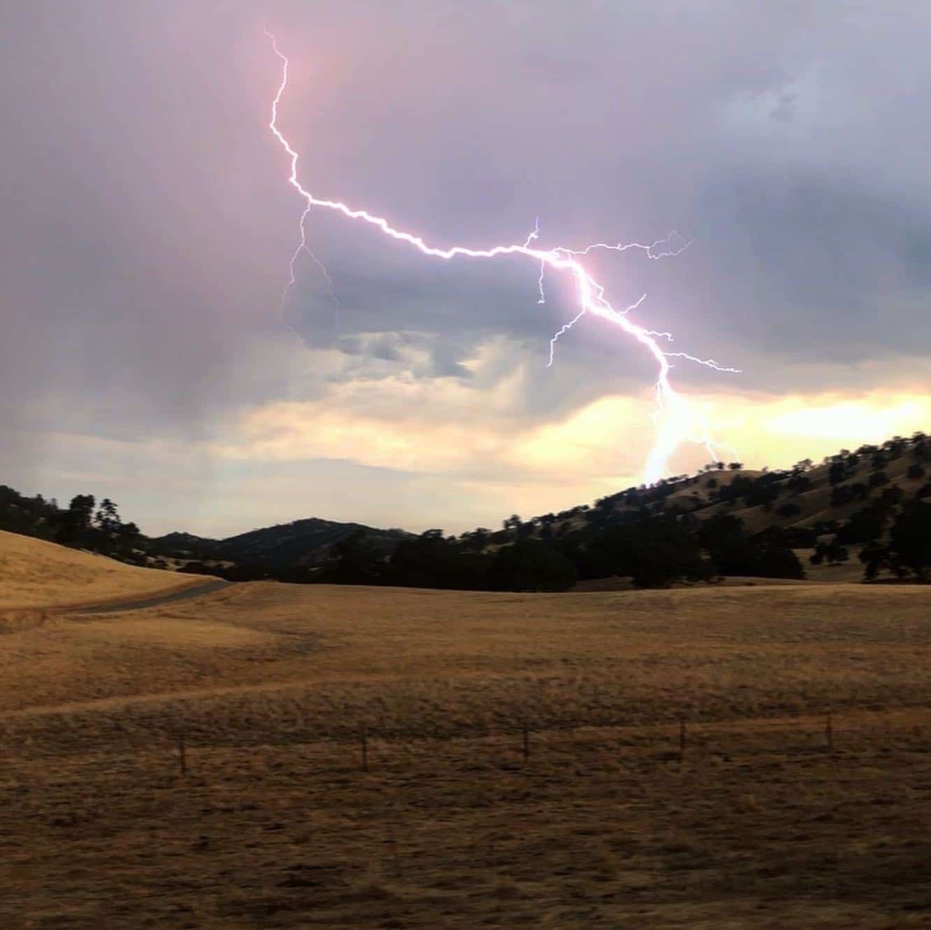 Lightning strike on the Gamble Ranch at the beginning of the 2020 LNU Lightning Complex
